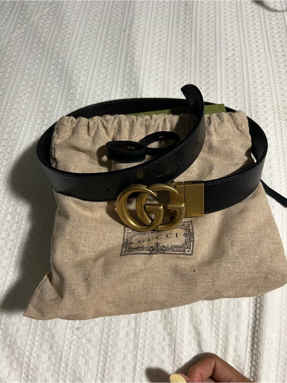 Gucci Black Leather Belt with Gold Double G Buckle Reversible Black/Brown